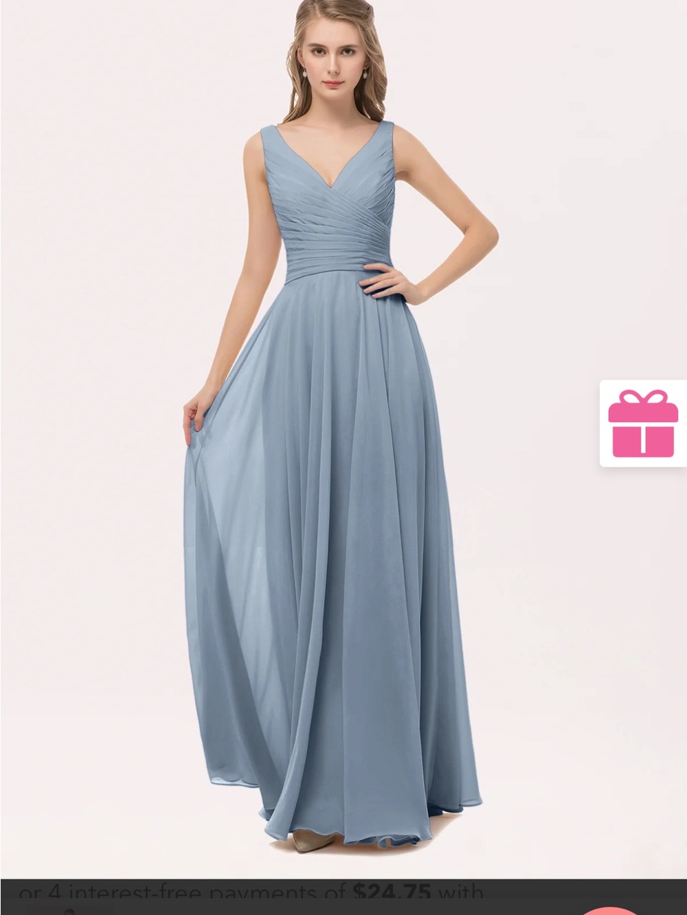 Sleeveless V-Neck Dusty Blue Chiffon Evening Dress Babaroni Brand